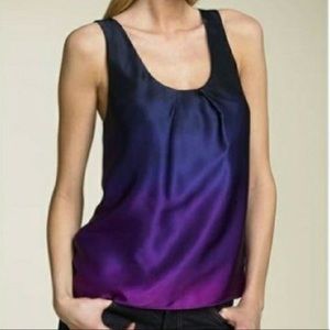 theory 100% silk blue to purple ombré top